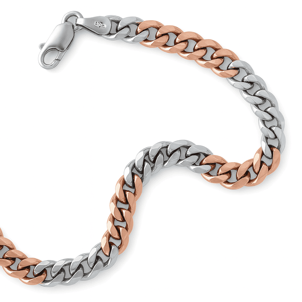 925 Sterling Silver Dual Tone Cuban Bracelet - Celestora - India - Rose Gold - - Bracelet for Men, Boys, Gift for Men, Brother, Boyfriend, Husband