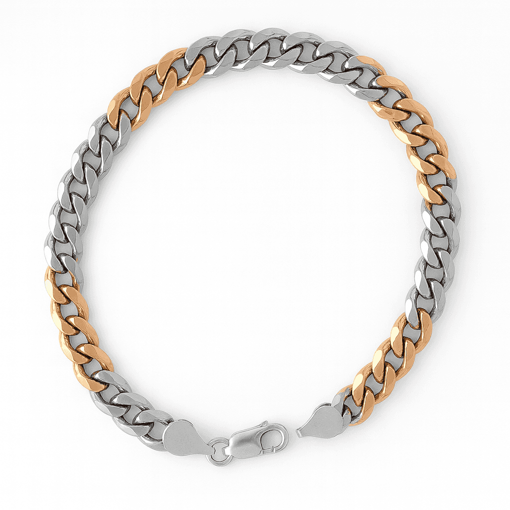 925 Sterling Silver Dual Tone Cuban Bracelet - Celestora - India - Gold - - Bracelet for Men, Boys, Gift for Men, Brother, Boyfriend, Husband
