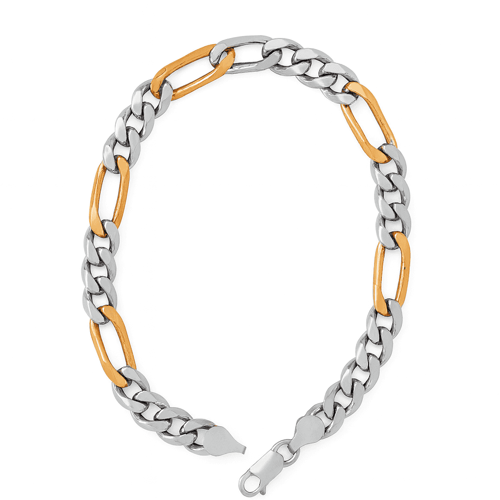 925 Sterling Silver Dual Tone Figaro Casanova Bracelet - Celestora - India - Rose Gold - - Bracelet for Men, Boys, Gift for Men, Brother, Boyfriend, Husband