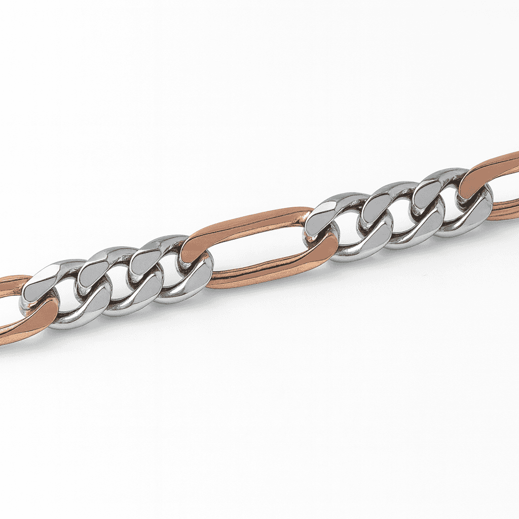 925 Sterling Silver Dual Tone Figaro Casanova Bracelet - Celestora - India - Rose Gold - - Bracelet for Men, Boys, Gift for Men, Brother, Boyfriend, Husband