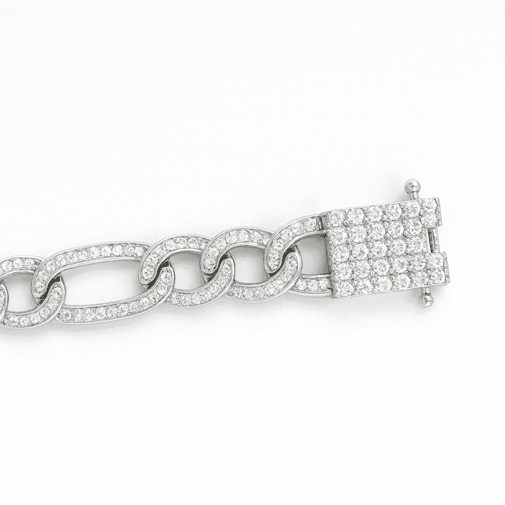 925 Sterling Silver Iced Out Figaro Casanova Chain - Celestora - India - - - Chains for Men, Boys, Gift for Men, Brother, Boyfriend, Husband