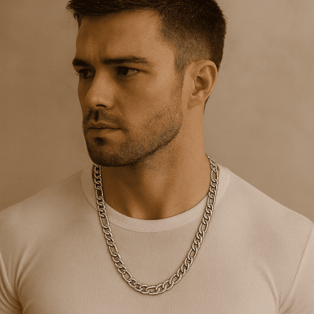 925 Sterling Silver Iced Out Figaro Casanova Chain - Celestora - India - - - Chains for Men, Boys, Gift for Men, Brother, Boyfriend, Husband