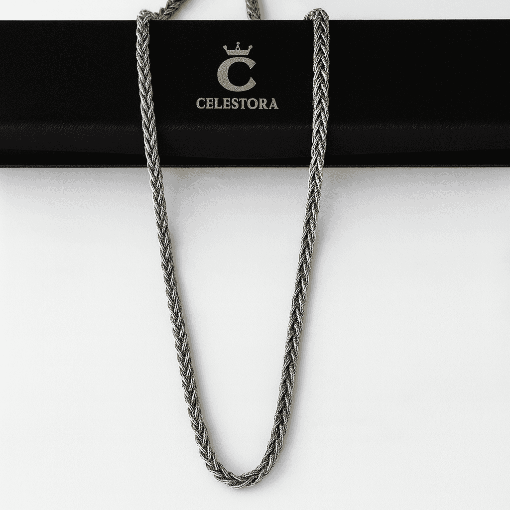 925 Sterling Silver Braided Italian Throne Chain - Celestora - India - - - Chains for Men, Boys, Gift for Men, Brother, Boyfriend, Husband