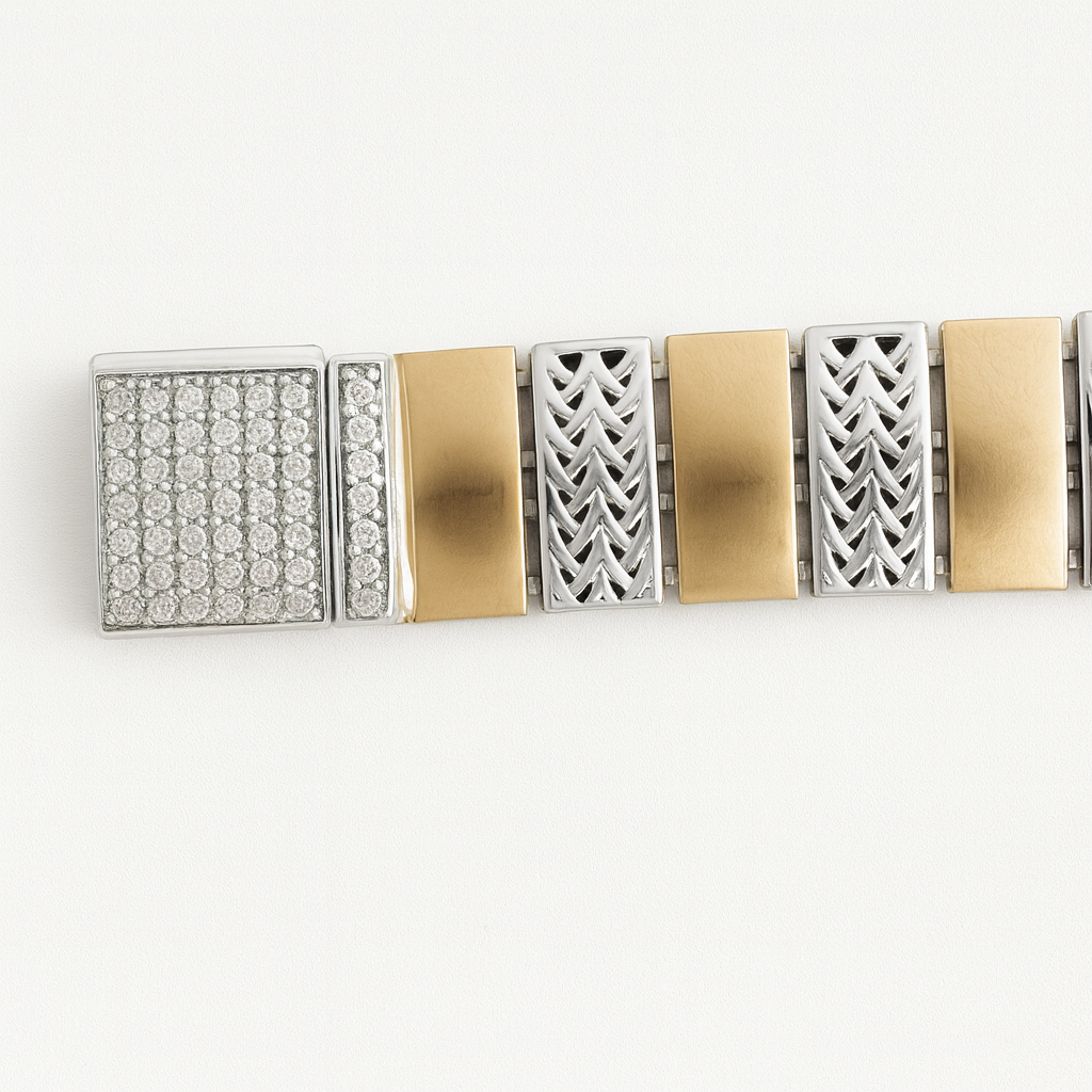 925 Sterling Silver Gold Grid Bracelet