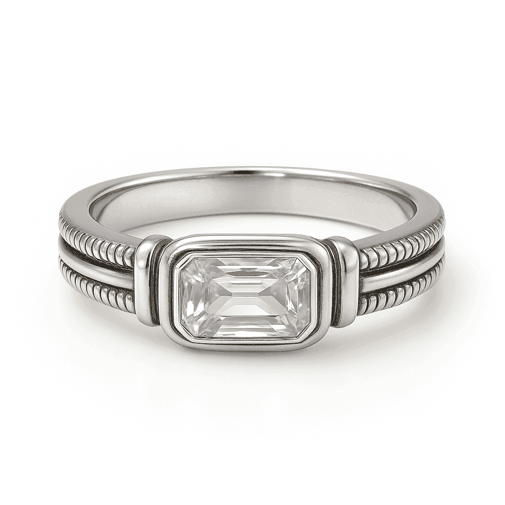 The 925 Silver Ring with Statement Rectangular Zircon Stone - Celestora - India - - - Ring