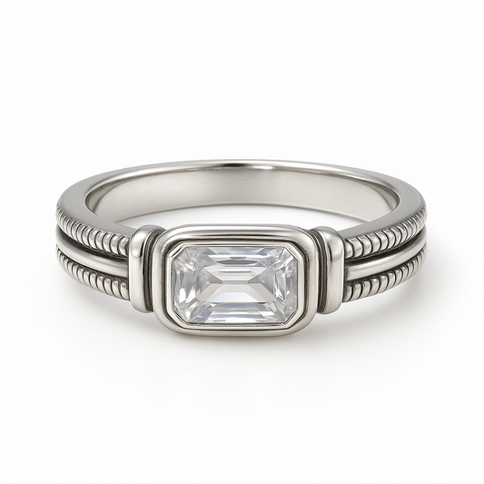 The 925 Sterling Silver Stone Bar Ring
