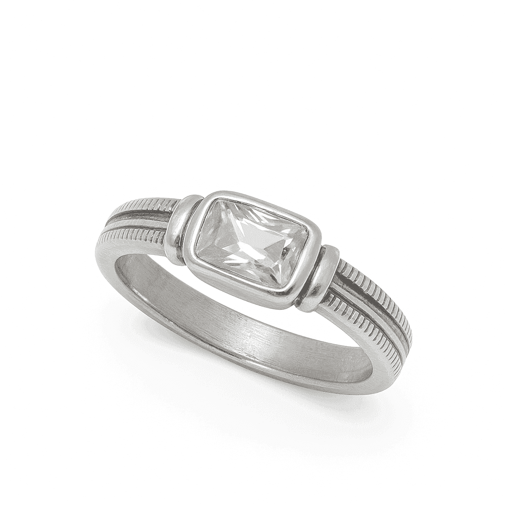 The 925 Silver Ring with Statement Rectangular Zircon Stone - Celestora - India - - - Ring