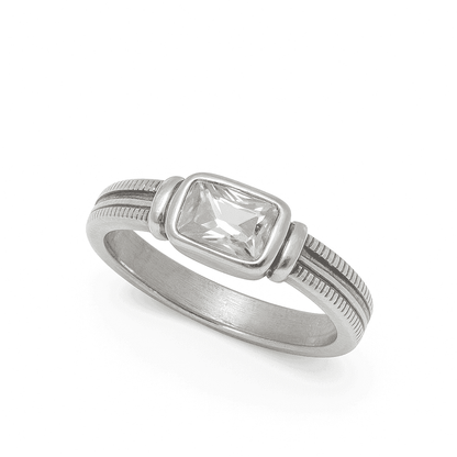 The 925 Silver Ring with Statement Rectangular Zircon Stone - Celestora - India - - - Ring