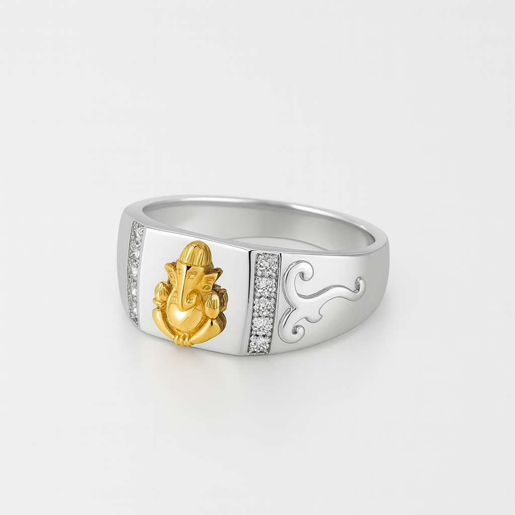 925 Sterling Silver with Gold Plated Ganesha Idol Ring