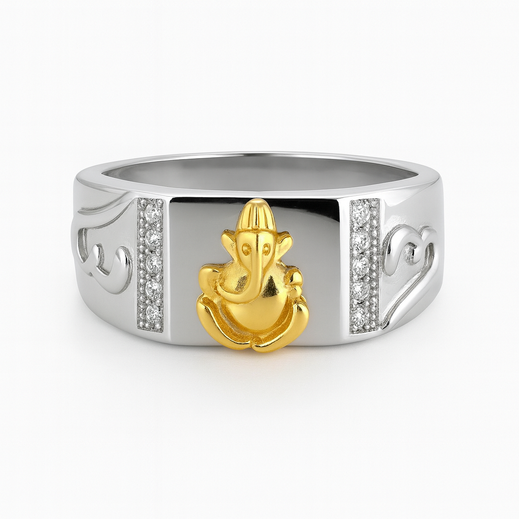 925 Sterling Silver with Gold Plated Ganesha Idol Ring