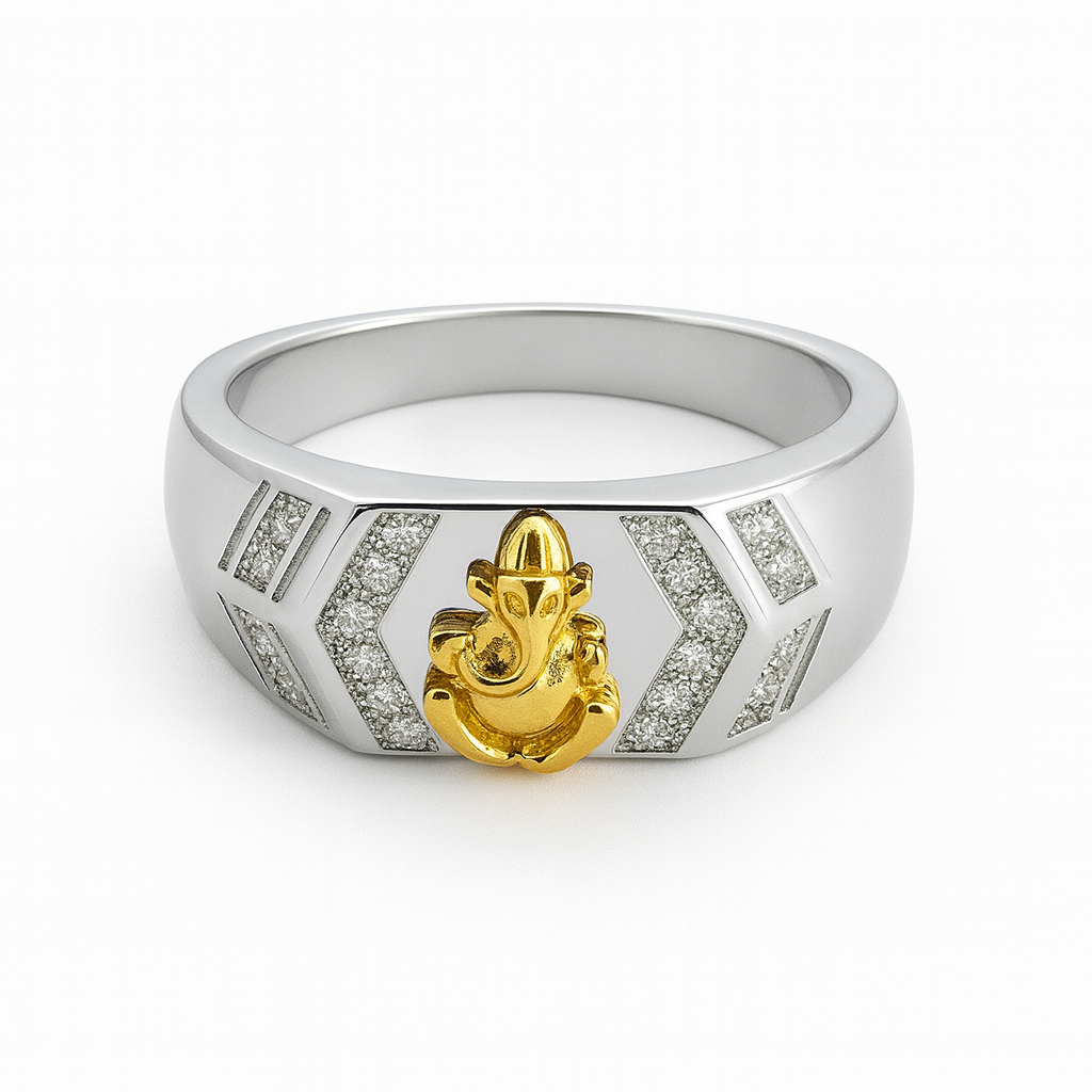 925 Sterling Silver with Gold Plated Ganesha Idol Ring