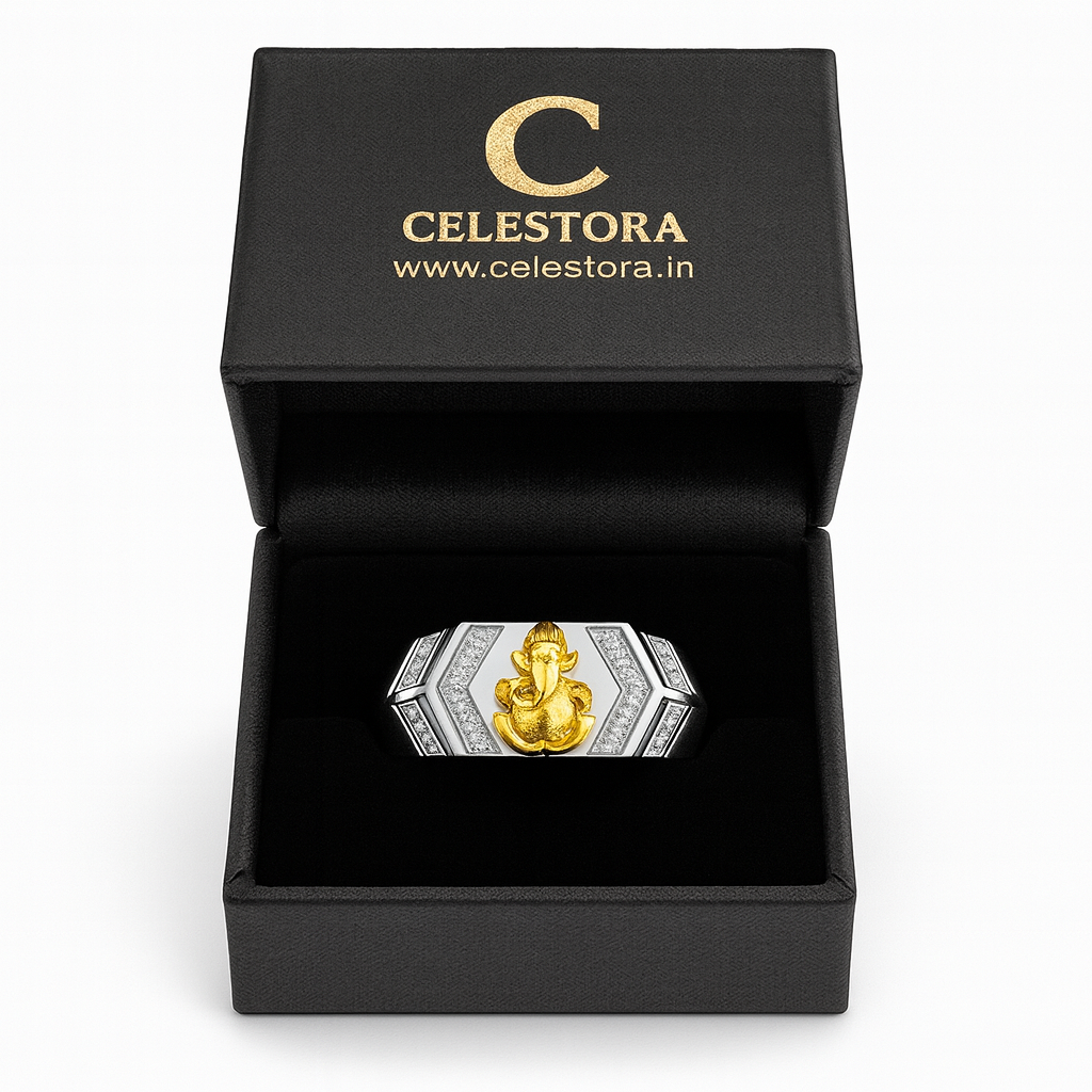 925 Sterling Silver with Gold Plated Ganesha Idol Ring