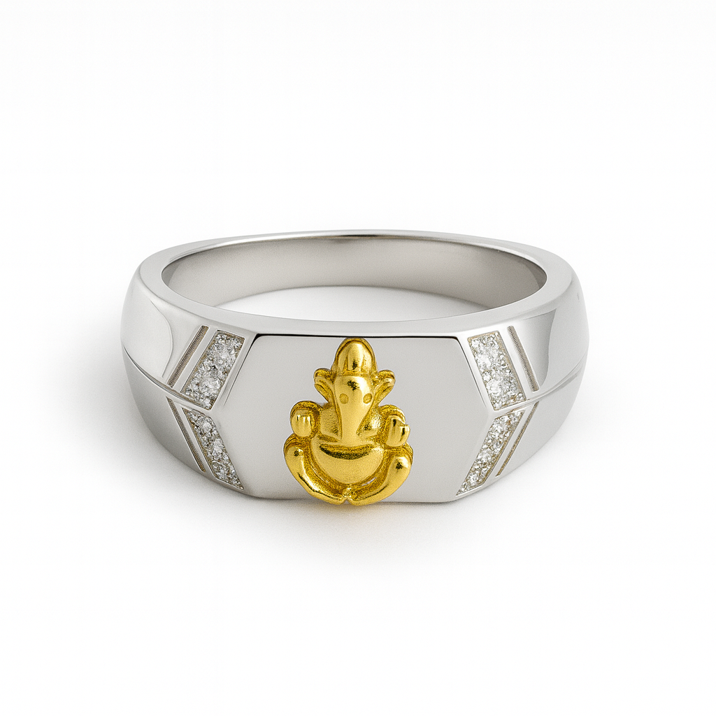 925 Sterling Silver with Gold Plated Ganesha Idol Ring