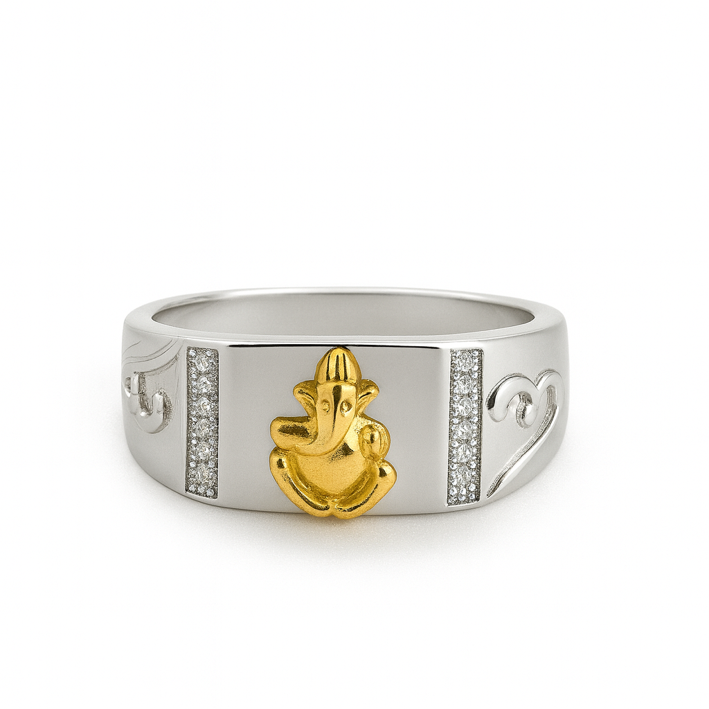 925 Sterling Silver with Gold Plated Ganesha Idol Ring