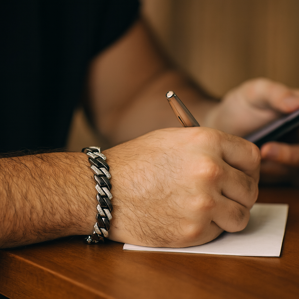 925 Sterling Silver Onyx Cuban Link Bracelet