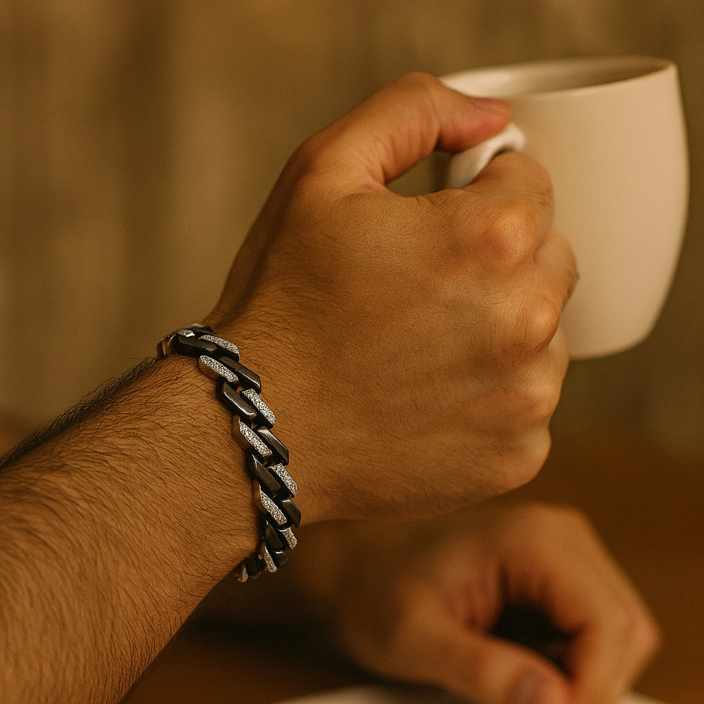 925 Sterling Silver Onyx Cuban Link Bracelet