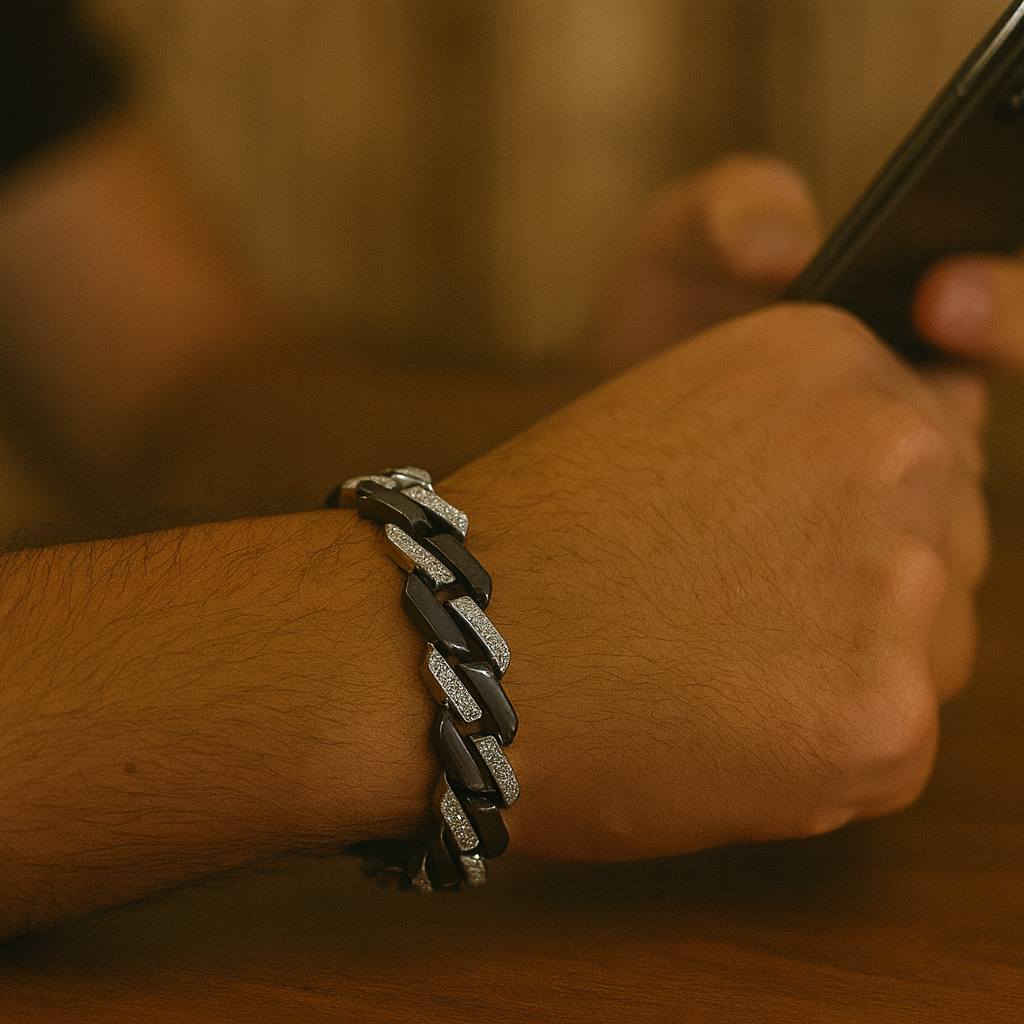 925 Sterling Silver Onyx Cuban Link Bracelet