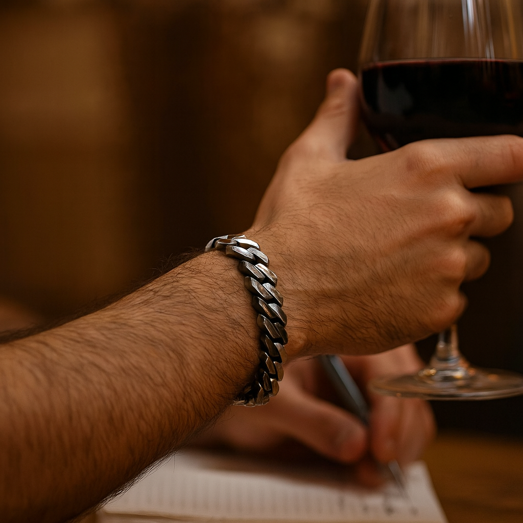 925 Sterling Silver Onyx Cuban Link Bracelet