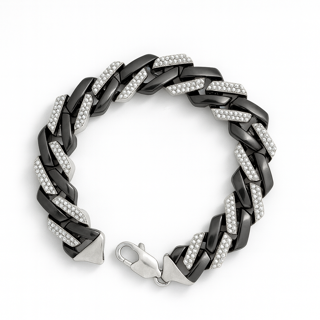 925 Sterling Silver Onyx Cuban Link Bracelet