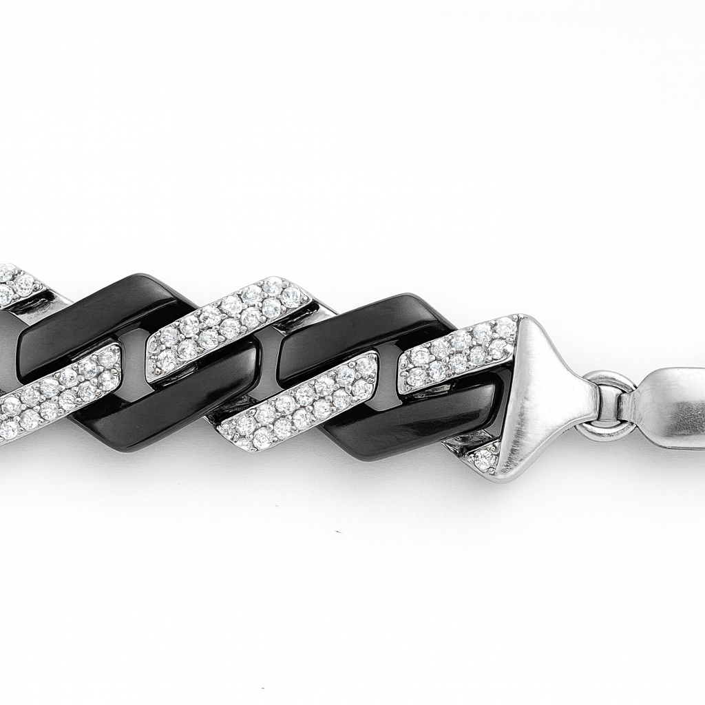 925 Sterling Silver Onyx Cuban Link Bracelet
