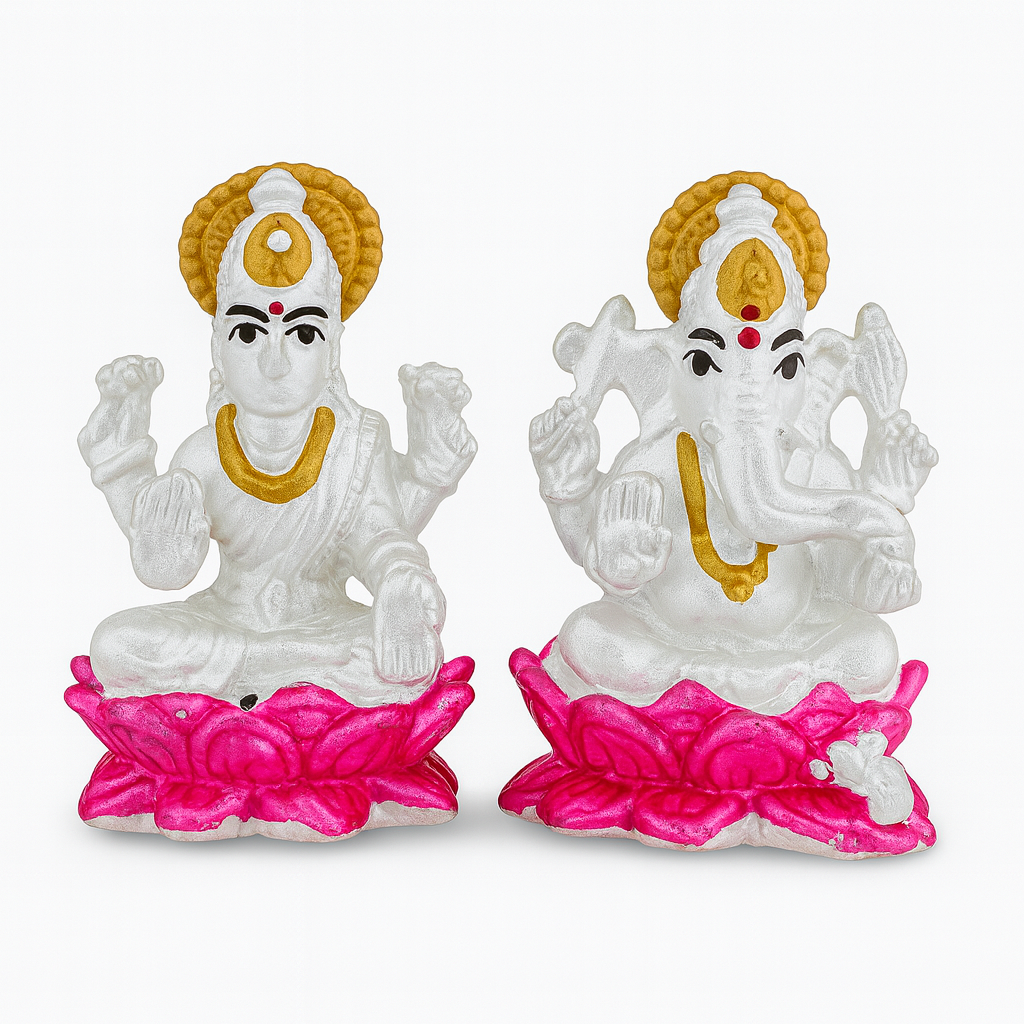 999 Fine Silver Ganesha Laxmi Murti (Pair)