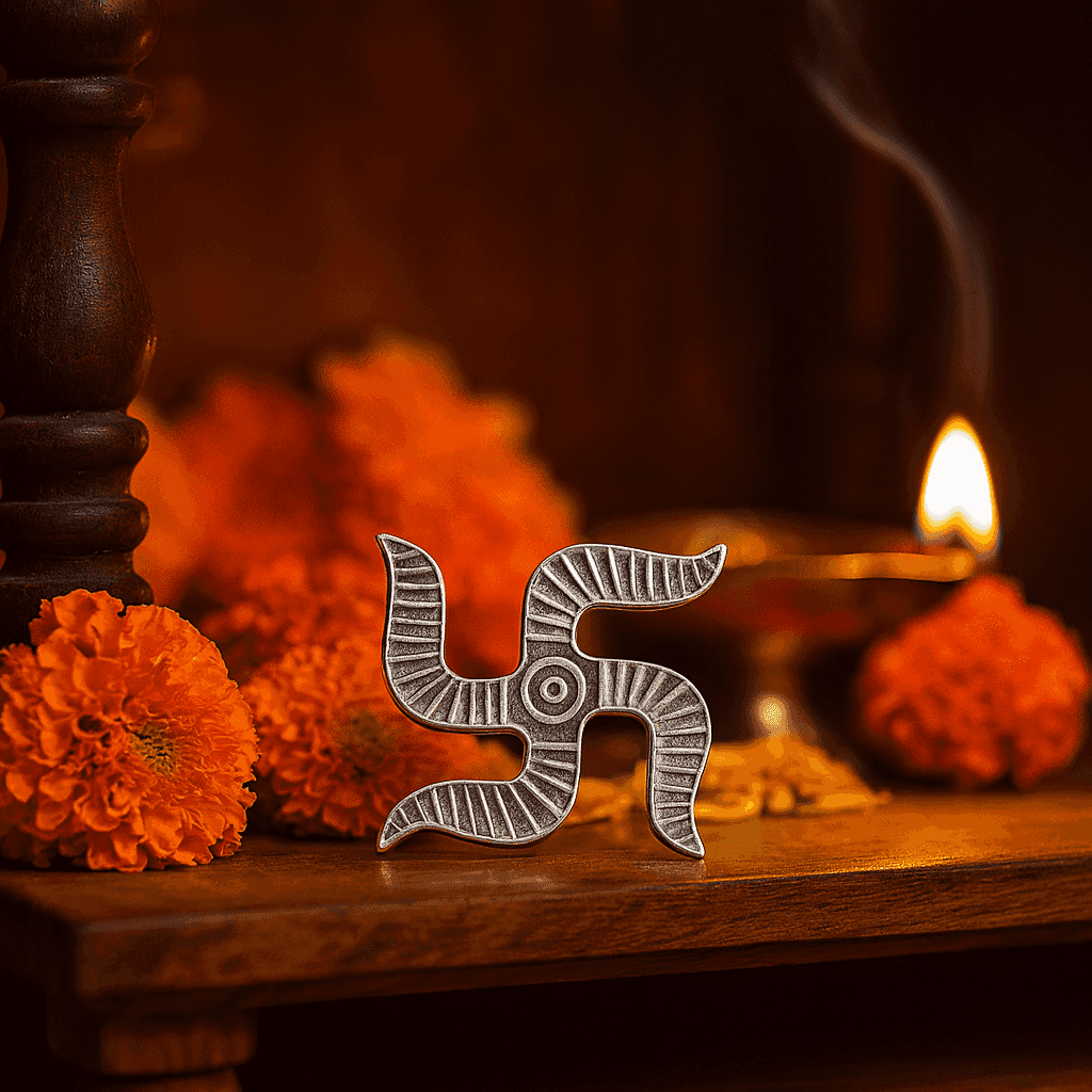 Silver Divine Swastik Symbol for Mandir, Pooja, Temple, Home Decor (2cm x 2cm) - Celestora - India - - - Home Decor for Men, Boys, Gift for Men, Brother, Boyfriend, Husband