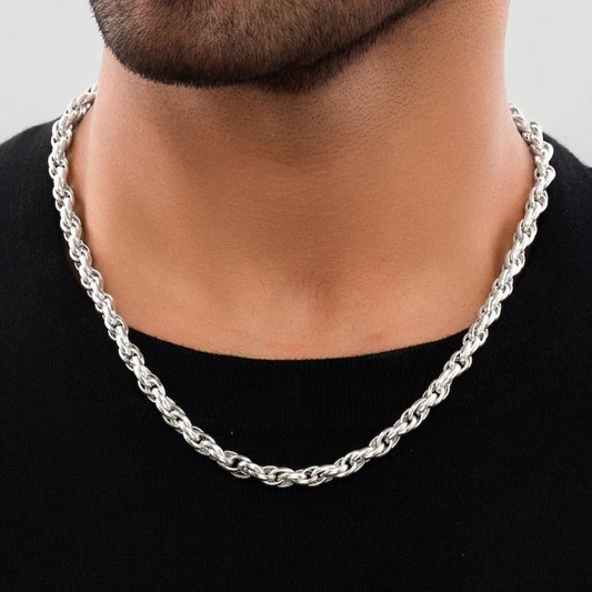 The 925 Sterling Silver Chunky Interwined Rope Link Chain