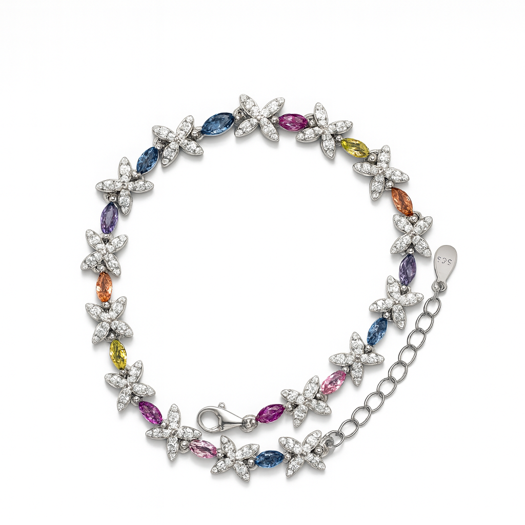 925 Sterling Silver Chic Baguette Rainbow Bracelet
