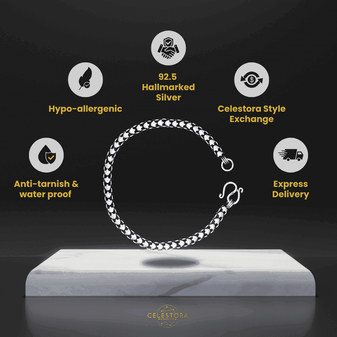 The 925 Sterling Silver Dual Design Bracelet - Celestora - India - - - Bracelet for Men, Boys, Gift for Men, Brother, Boyfriend, Husband