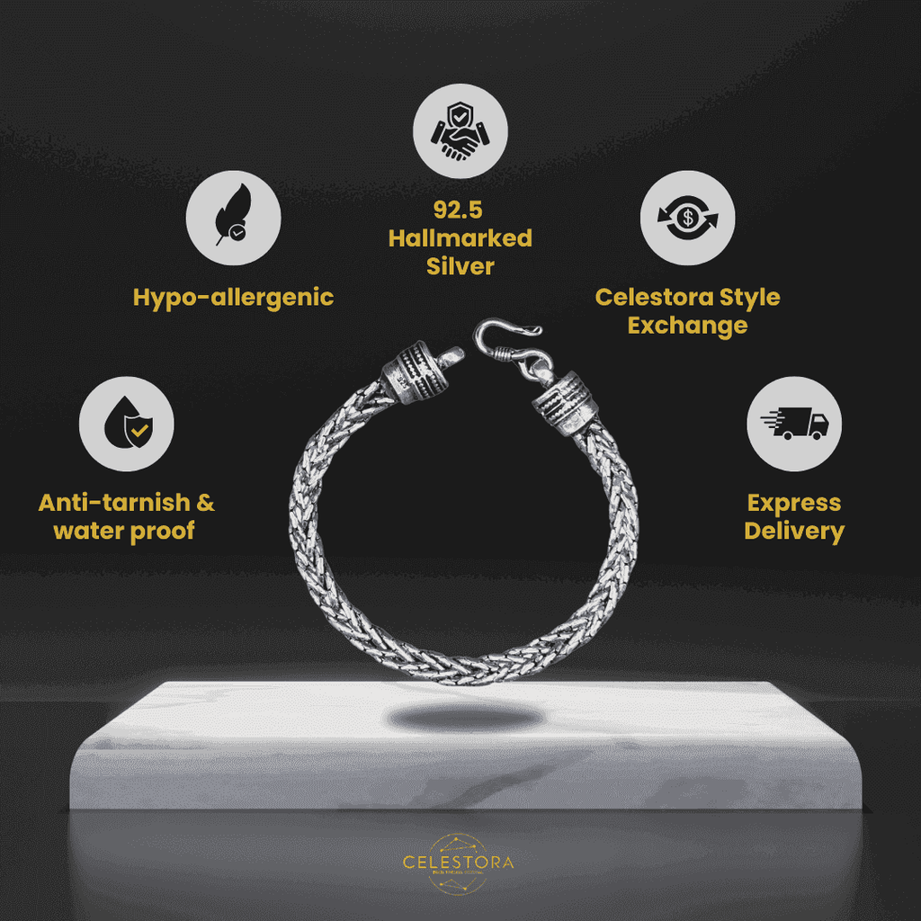 The 925 Sterling Silver Braided Bracelet - Celestora - India - Classic - - Bracelet for Men, Boys, Gift for Men, Brother, Boyfriend, Husband