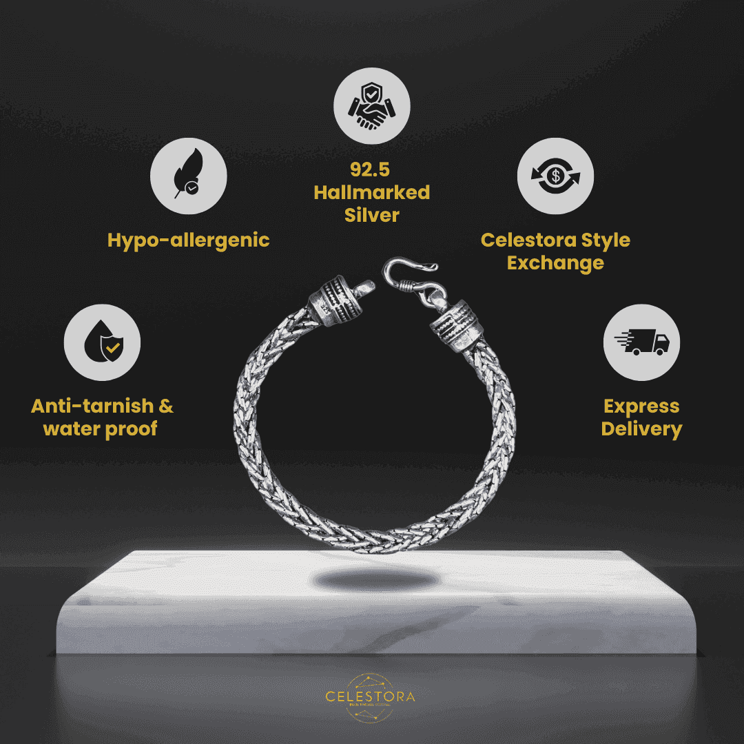 The 925 Sterling Silver Braided Bracelet - Celestora - India - - - Bracelet for Men, Boys, Gift for Men, Brother, Boyfriend, Husband