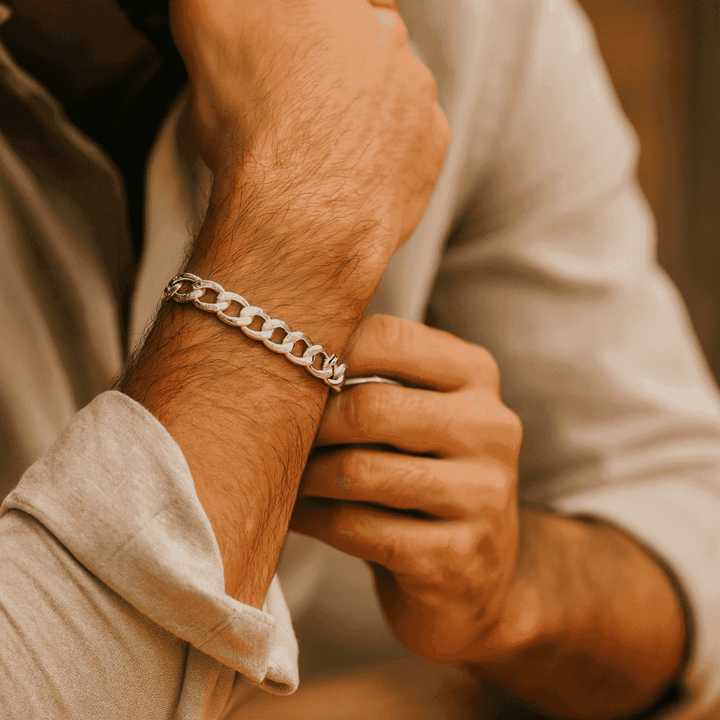 The 925 Silver Textured Cuban Bracelet - Celestora - India - - men - Bracelet