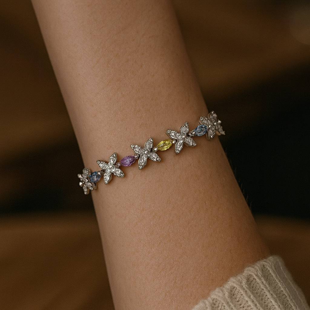 925 Sterling Silver Chic Baguette Rainbow Bracelet