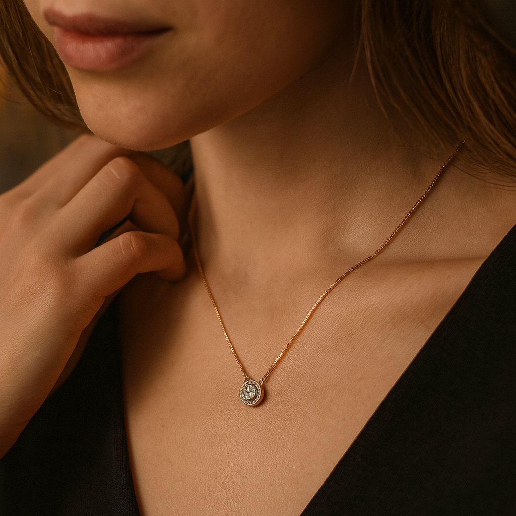 Elegant Rose Gold-Toned Halo Pendant Necklace