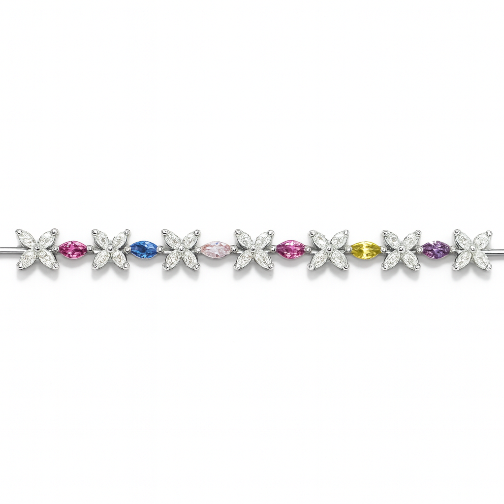 925 Sterling Silver Chic Baguette Rainbow Bracelet