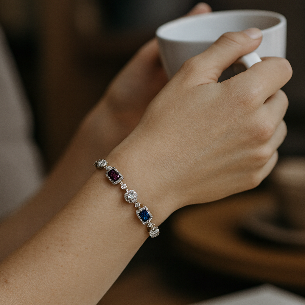 925 Sterling Silver Crystal Crown Charm Bracelet