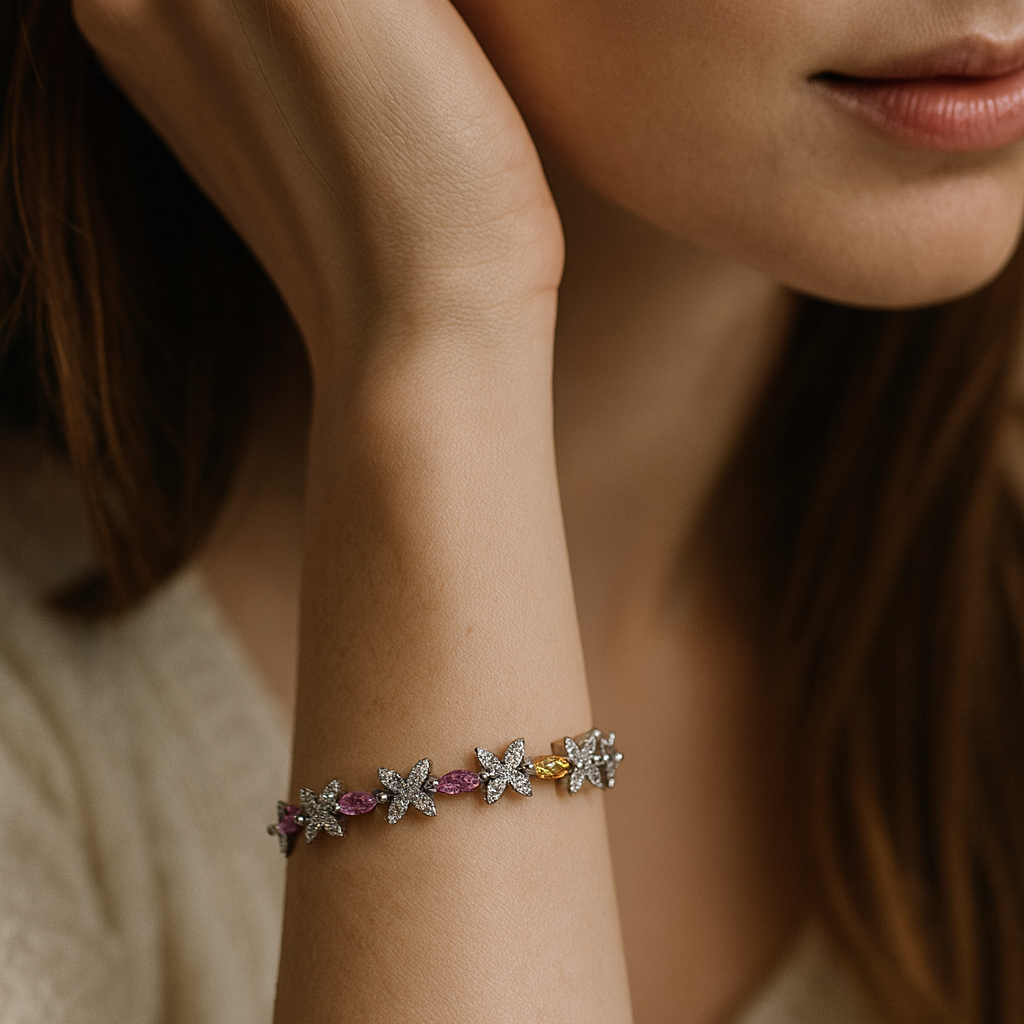 925 Sterling Silver Chic Baguette Rainbow Bracelet