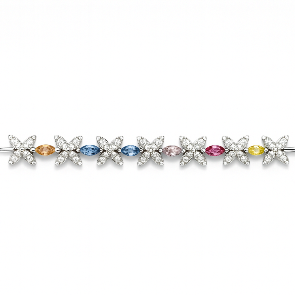 925 Sterling Silver Chic Baguette Rainbow Bracelet