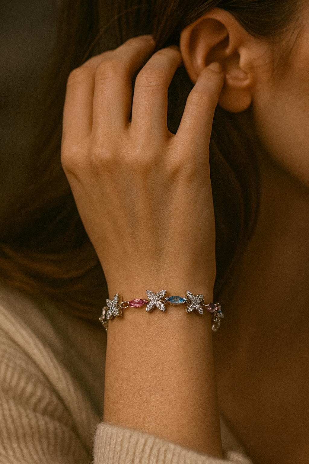 925 Sterling Silver Chic Baguette Rainbow Bracelet