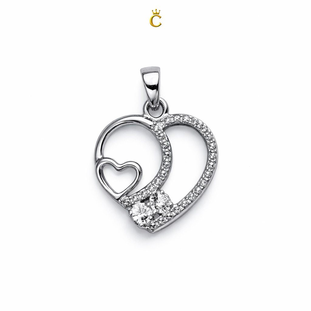 Sparkling Silver Dual Heart Pendant Necklace