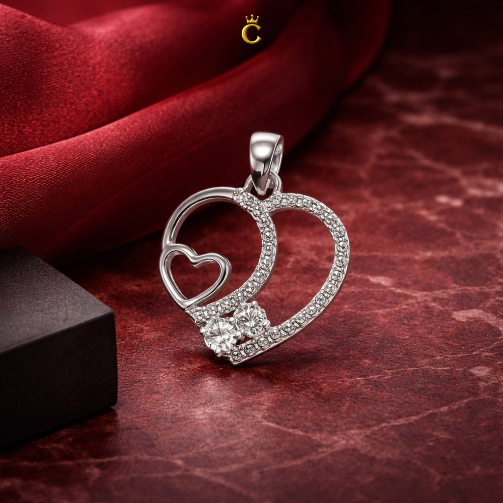 Sparkling Silver Dual Heart Pendant Necklace