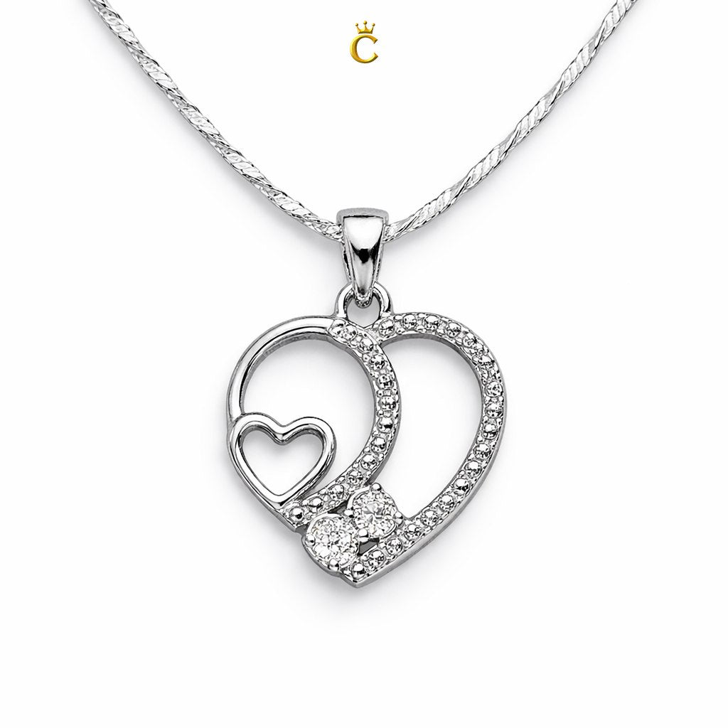 Sparkling Silver Dual Heart Pendant Necklace