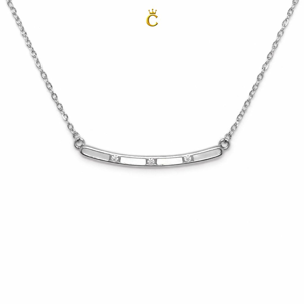 Elegant Silver Curved Bar Necklace with Trio Stones
