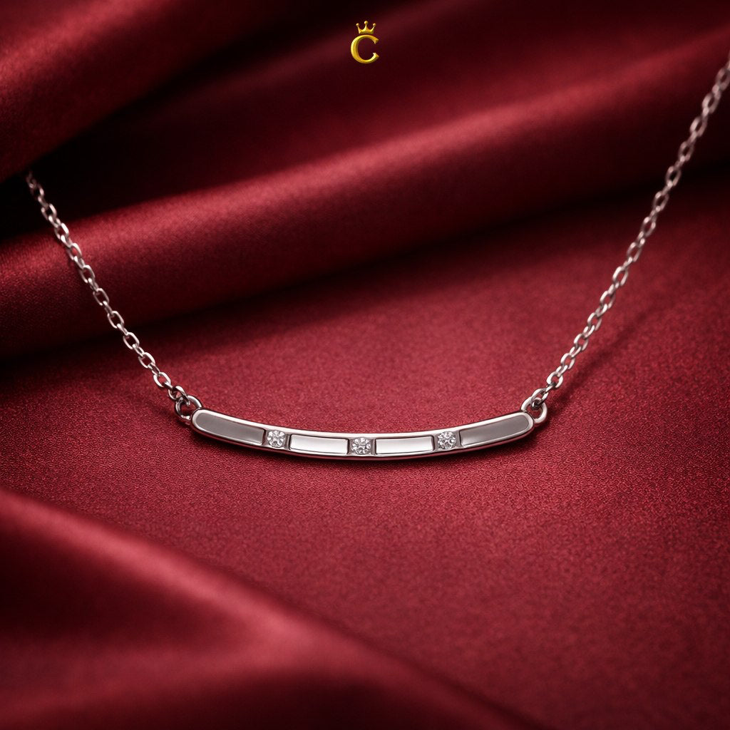 Elegant Silver Curved Bar Necklace with Trio Stones