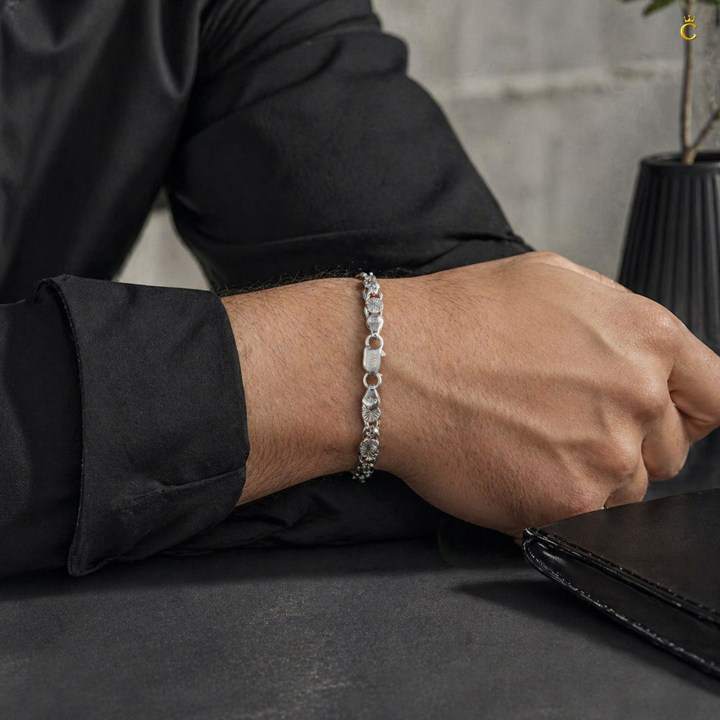 Premium Textured Silver Link Bracelet for Men
