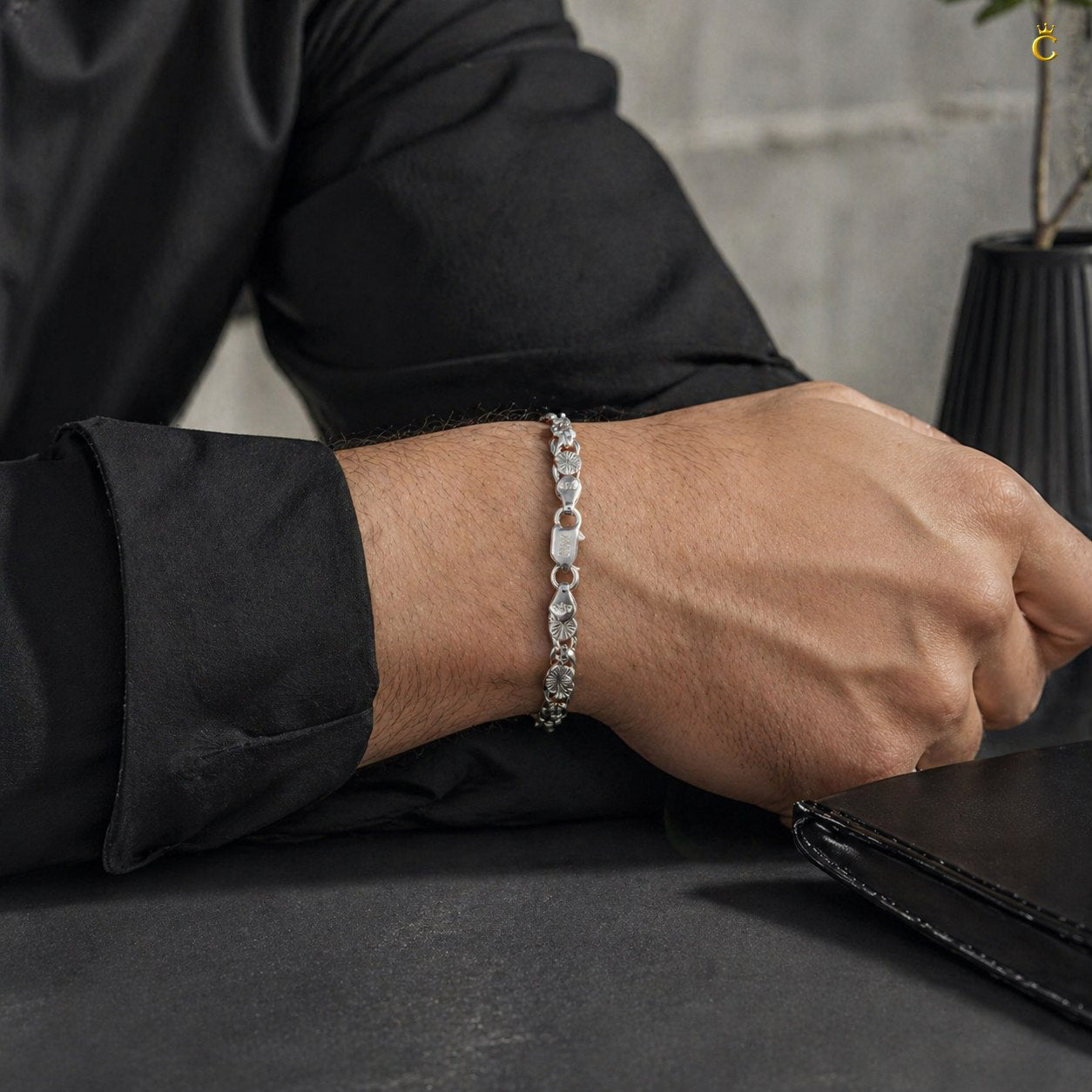 Premium Textured Silver Link Bracelet for Men