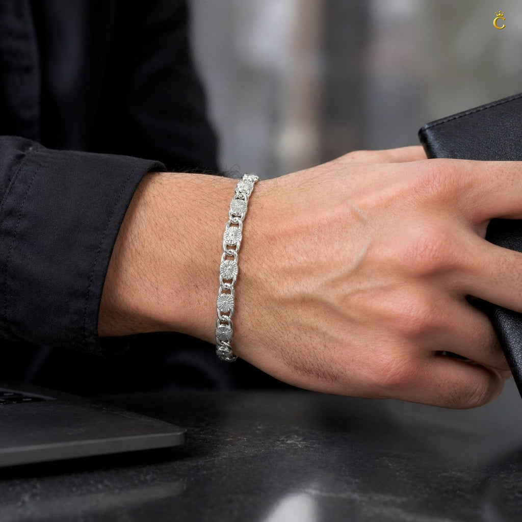 Premium Textured Silver Link Bracelet for Men