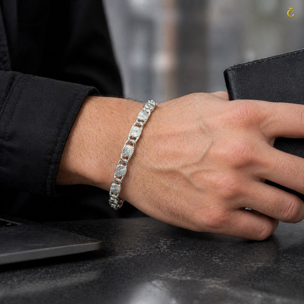 Premium Textured Silver Link Bracelet for Men