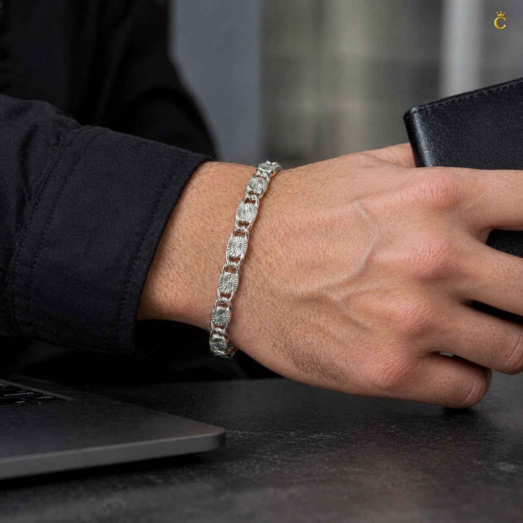 Premium Textured Silver Link Bracelet for Men