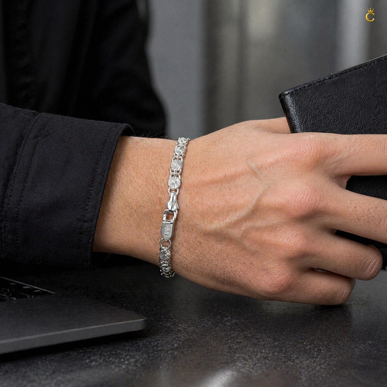 Premium Textured Silver Link Bracelet for Men